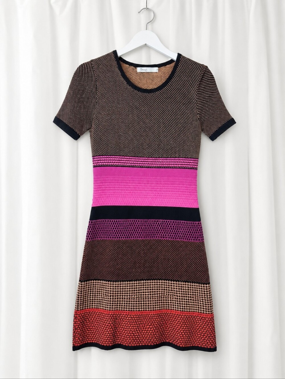 Skovhuus Danish Designer Bold Colorblock Stretch Knit Scandi Chic Sweater Dress